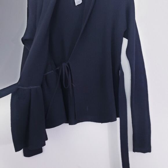 Sonia Rykiel Black Wool Blend Wrap Cardigan Ruffle Knit Sweater S - Picture 8 of 13